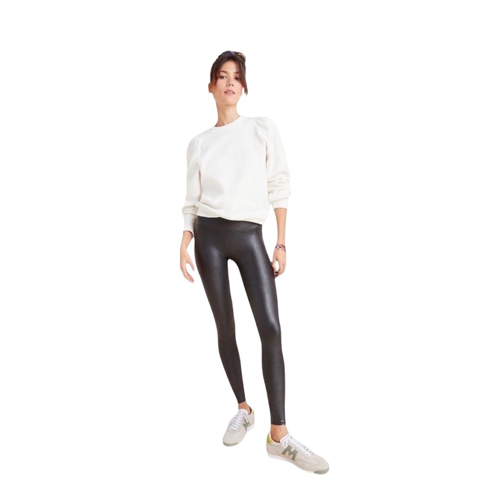 Spanx Black Faux‎ Vegan Leather Leggings High Waisted Tall Fall Staple 2437T L